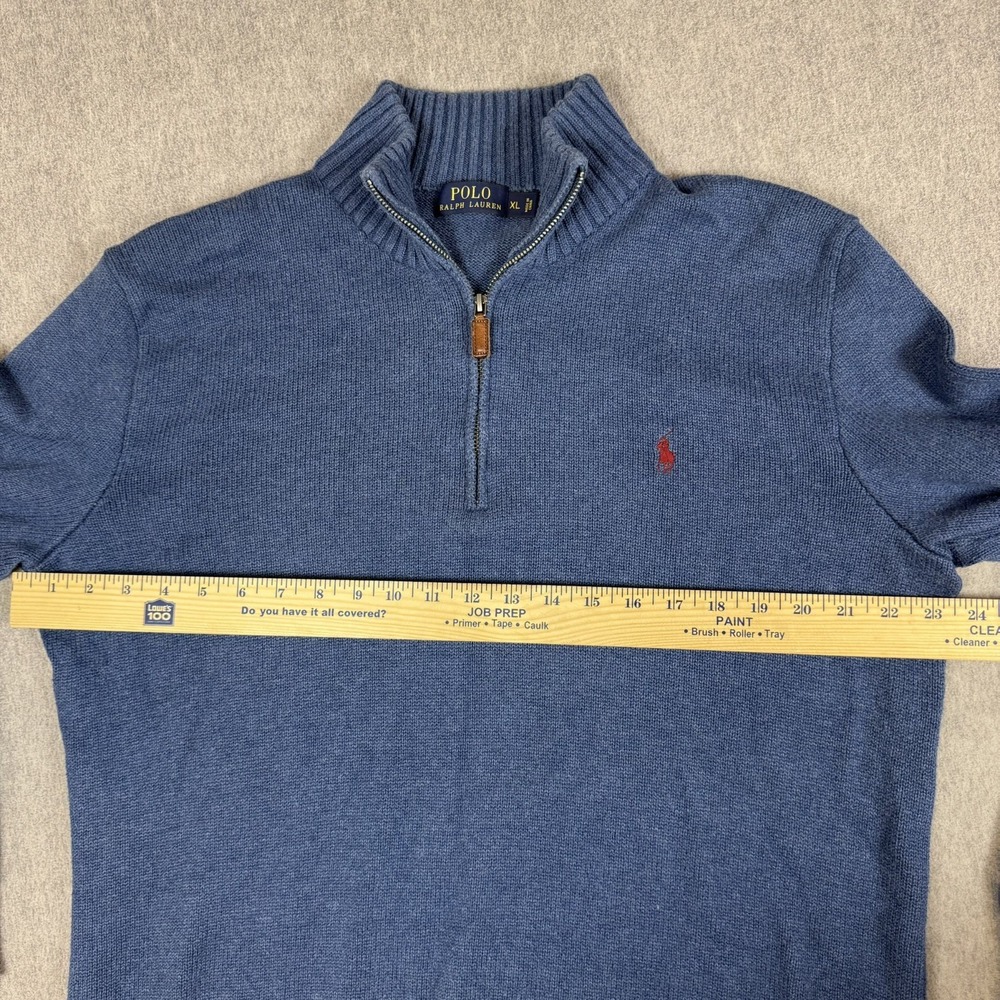VTG POLO RALPH LAUREN Navy Rib 1/4 Zip Pullover Sweater XL - Picture 8 of 10